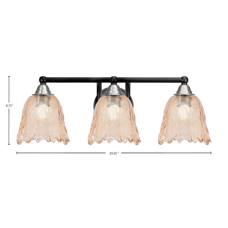 Toltec Paramount 3-Light Bath Bar | Modern Matte Black and Brushed Nickel with Amber Lava Glass | Bathroom Vanity Lighting | 8 x 8.75 in | Model 3423-MBBN-4233
