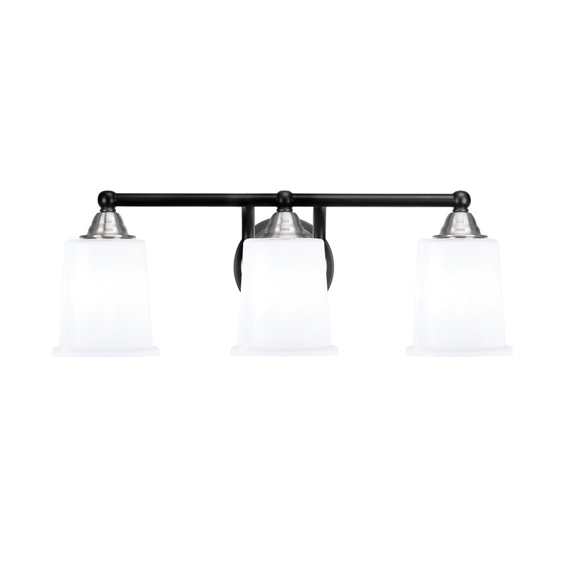 Toltec Paramount 3-Light Bath Bar | Modern Matte Black & Brushed Nickel with White Opal Glass | Bathroom Vanity Light | D 7.25 x H 7.75 in | Model 3423-MBBN-5031