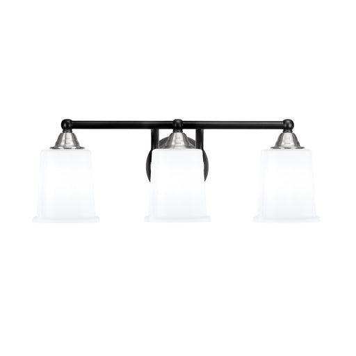 Toltec Paramount 3-Light Bath Bar | Modern Matte Black & Brushed Nickel with White Opal Glass | Bathroom Vanity Light | D 7.25 x H 7.75 in | Model 3423-MBBN-5031
