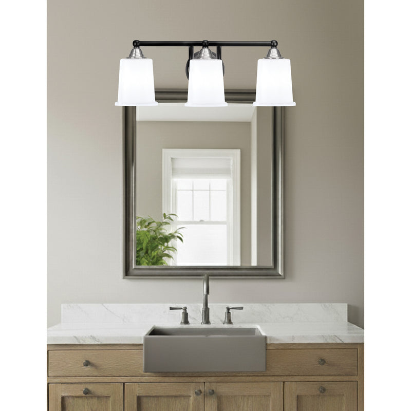 Toltec Paramount 3-Light Bath Bar | Modern Matte Black & Brushed Nickel with White Opal Glass | Bathroom Vanity Light | D 7.25 x H 7.75 in | Model 3423-MBBN-5031