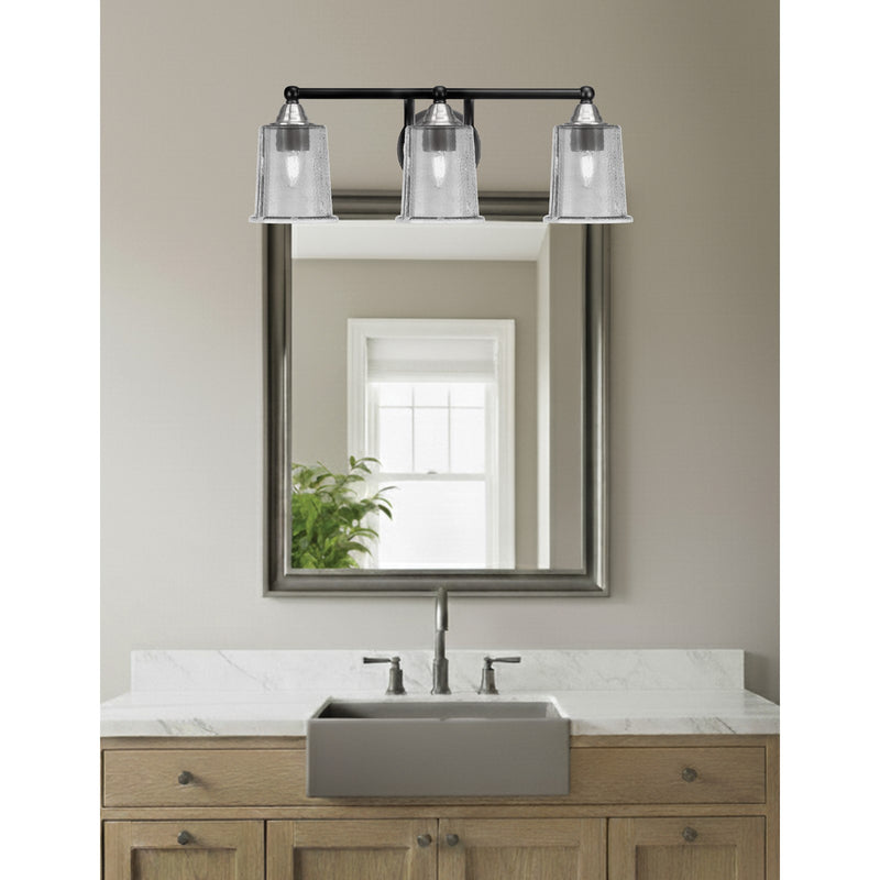 Toltec Paramount 3-Light Bath Bar | Modern Matte Black & Brushed Nickel with Smoke Bubble Glass | Bathroom Vanity Light | D 7.25 x H 7.75 in | Model 3423-MBBN-5032