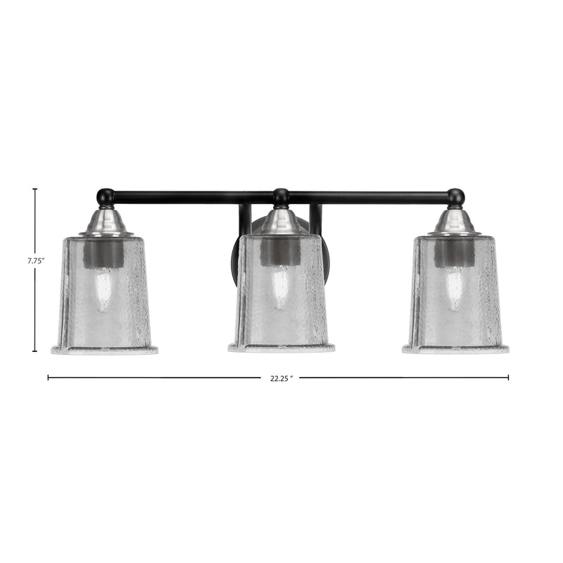 Toltec Paramount 3-Light Bath Bar | Modern Matte Black & Brushed Nickel with Smoke Bubble Glass | Bathroom Vanity Light | D 7.25 x H 7.75 in | Model 3423-MBBN-5032