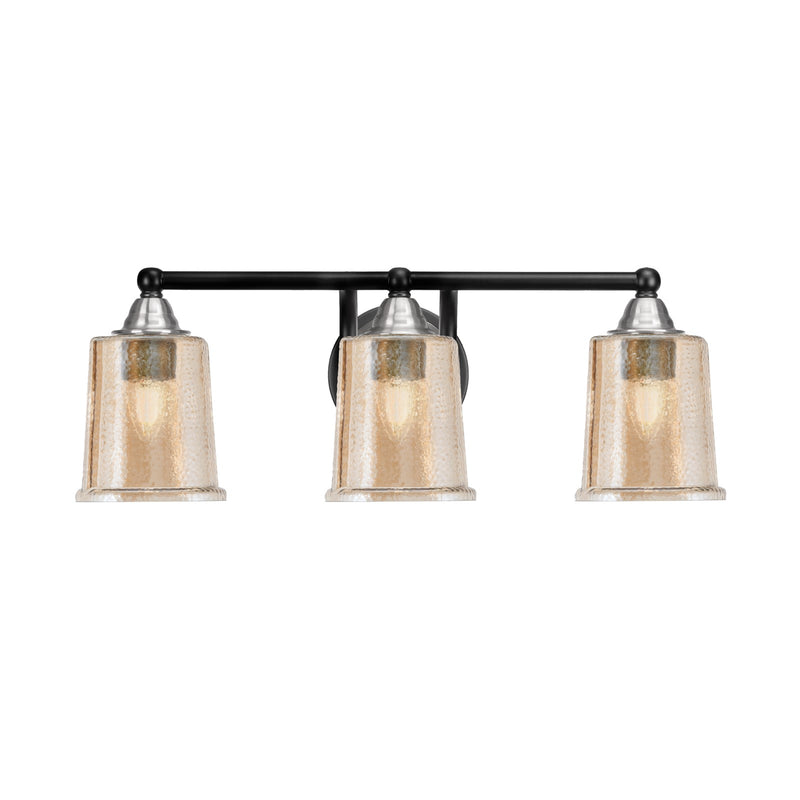 Toltec Paramount 3-Light Bath Bar | Modern Matte Black & Brushed Nickel with Amber Bubble Glass | Bathroom Vanity Light | D 7.25 x H 7.75 in | Model 3423-MBBN-5033
