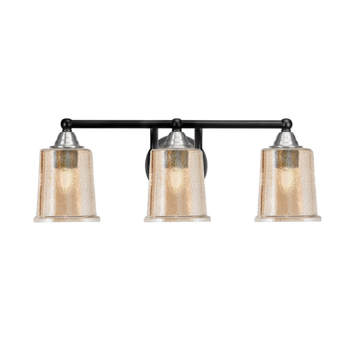 Toltec Paramount 3-Light Bath Bar | Modern Matte Black & Brushed Nickel with Amber Bubble Glass | Bathroom Vanity Light | D 7.25 x H 7.75 in | Model 3423-MBBN-5033
