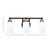 Toltec Paramount 3-Light Bath Bar | Modern Matte Black and Brass with White Opal Glass | Bathroom Vanity Lighting | 7.25 x 8.75 in | Model 3423-MBBR-261