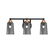 Toltec Paramount 3-Light Bath Bar | Modern Matte Black and Brass with Smoke Bubble Glass | Bathroom Vanity Lighting | 7.25 x 8.75 in | Model 3423-MBBR-262