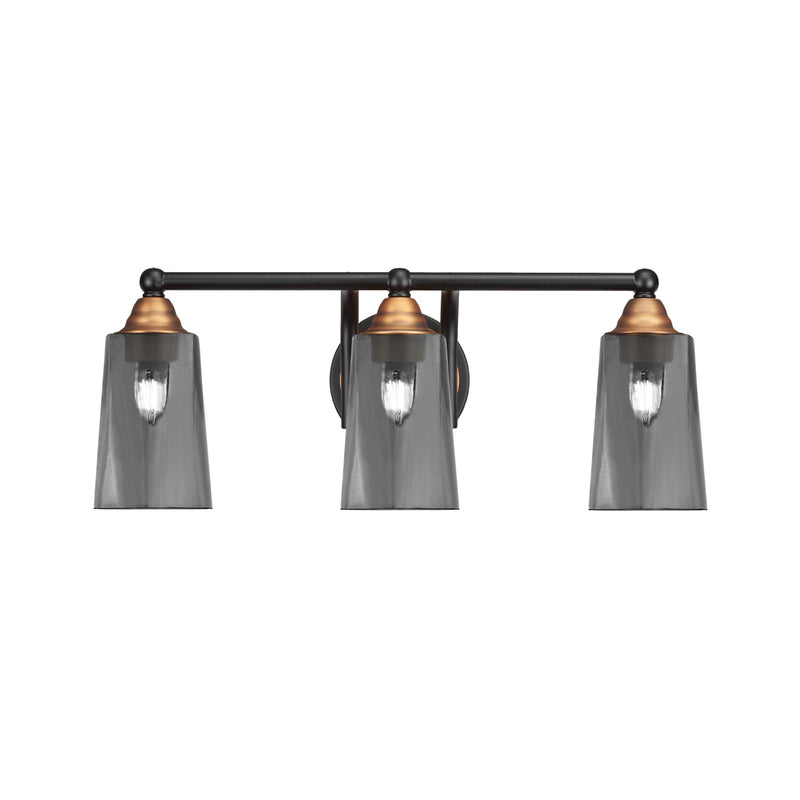 Toltec Paramount 3-Light Bath Bar | Modern Matte Black and Brass with Smoke Bubble Glass | Bathroom Vanity Lighting | 7.25 x 8.75 in | Model 3423-MBBR-262