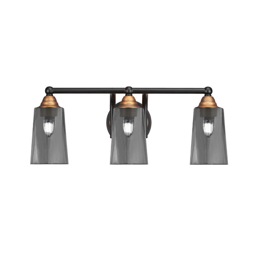 Toltec Paramount 3-Light Bath Bar | Modern Matte Black and Brass with Smoke Bubble Glass | Bathroom Vanity Lighting | 7.25 x 8.75 in | Model 3423-MBBR-262