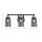 Toltec Paramount 3-Light Bath Bar | Modern Matte Black and Brass with Smoke Bubble Glass | Bathroom Vanity Lighting | 7.25 x 8.75 in | Model 3423-MBBR-262
