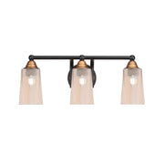 Toltec Paramount 3-Light Bath Bar | Modern Matte Black & Brass with Amber Gradient Glass | Bathroom Vanity & Powder Room | 7.25 x 8.75 in | Model 3423-MBBR-263