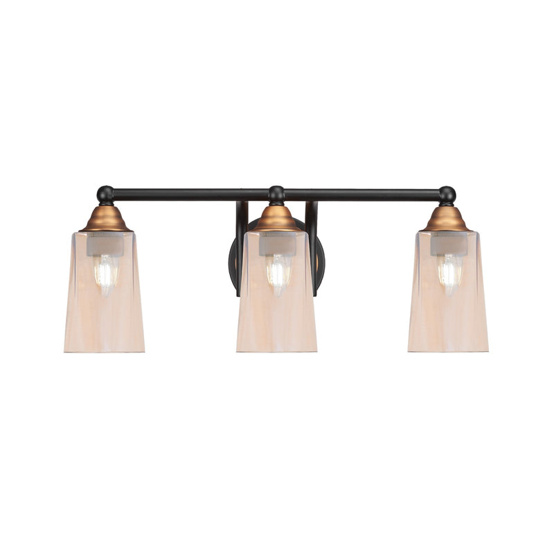 Toltec Paramount 3-Light Bath Bar | Modern Matte Black & Brass with Amber Gradient Glass | Bathroom Vanity & Powder Room | 7.25 x 8.75 in | Model 3423-MBBR-263