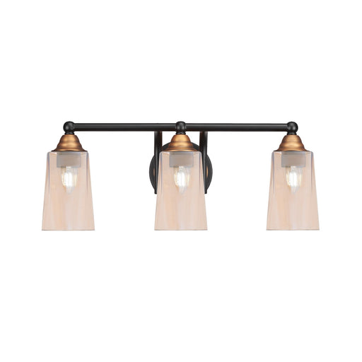 Toltec Paramount 3-Light Bath Bar | Modern Matte Black & Brass with Amber Gradient Glass | Bathroom Vanity & Powder Room | 7.25 x 8.75 in | Model 3423-MBBR-263
