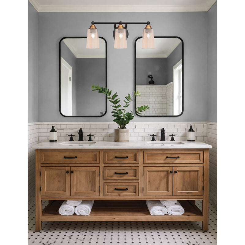 Toltec Paramount 3-Light Bath Bar | Modern Matte Black & Brass with Amber Gradient Glass | Bathroom Vanity & Powder Room | 7.25 x 8.75 in | Model 3423-MBBR-263