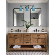 Toltec Paramount 3-Light Bath Bar | Modern Matte Black & Brass with Blue Gradient Glass | Bathroom Vanity & Powder Room | 7.25 x 8.75 in | Model 3423-MBBR-265