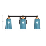 Toltec Paramount 3-Light Bath Bar | Modern Matte Black & Brass with Blue Gradient Glass | Bathroom Vanity & Powder Room | 7.25 x 8.75 in | Model 3423-MBBR-265