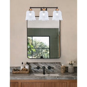 Toltec Paramount 3-Light Bath Bar | Modern Matte Black & Brass with Clear Lava Glass | Bathroom Vanity & Powder Room | 8 x 8.75 in | Model 3423-MBBR-4230