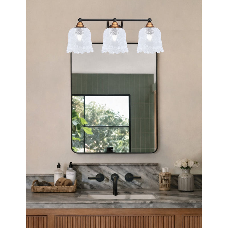 Toltec Paramount 3-Light Bath Bar | Modern Matte Black & Brass with Clear Lava Glass | Bathroom Vanity & Powder Room | 8 x 8.75 in | Model 3423-MBBR-4230