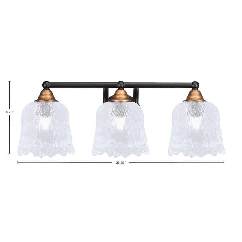 Toltec Paramount 3-Light Bath Bar | Modern Matte Black & Brass with Clear Lava Glass | Bathroom Vanity & Powder Room | 8 x 8.75 in | Model 3423-MBBR-4230