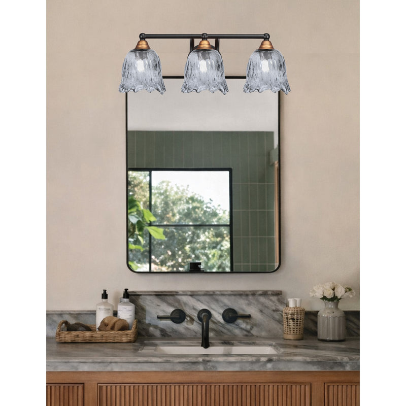 Toltec Paramount 3-Light Bath Bar | Modern Matte Black & Brass with Smoke Lava Glass | Bathroom Vanity & Powder Room | 8 x 8.75 in | Model 3423-MBBR-4232
