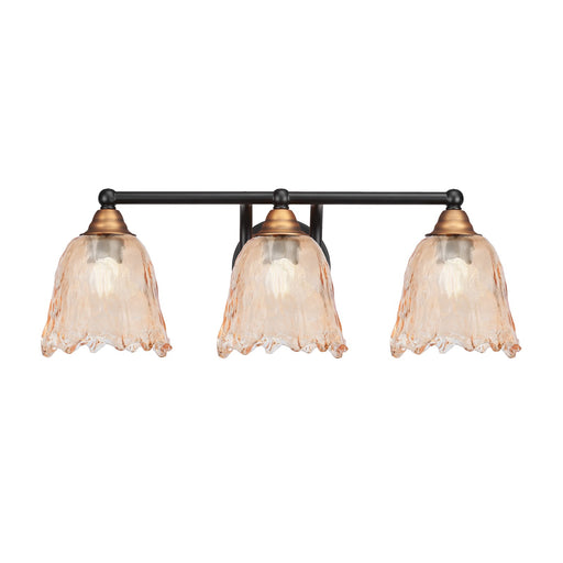 Toltec Paramount 3-Light Bath Bar | Modern Matte Black & Brass with Amber Lava Glass | Bathroom Vanity & Powder Room | 8 x 8.75 in | Model 3423-MBBR-4233