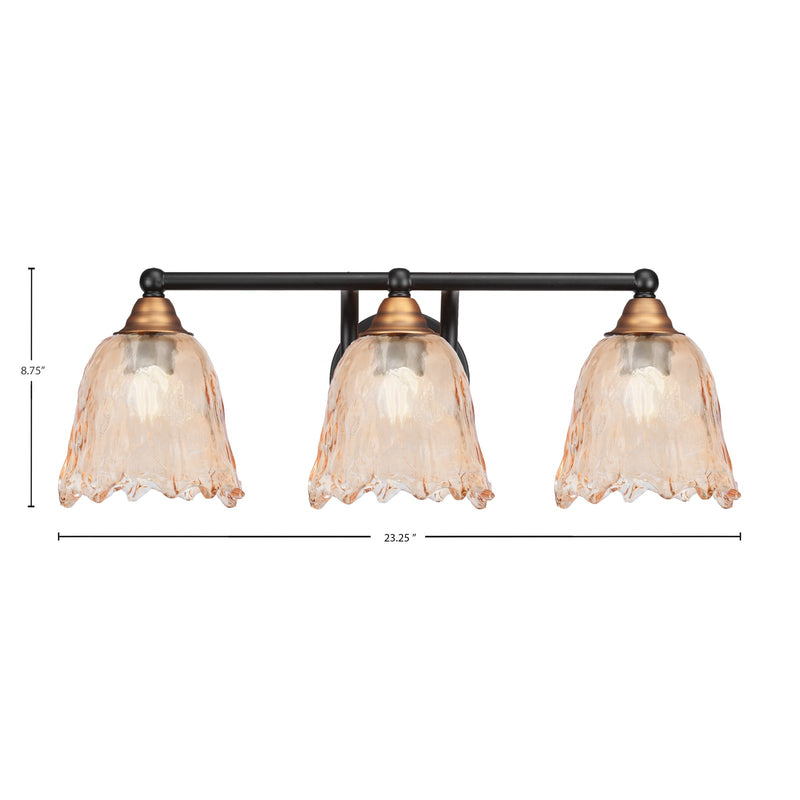 Toltec Paramount 3-Light Bath Bar | Modern Matte Black & Brass with Amber Lava Glass | Bathroom Vanity & Powder Room | 8 x 8.75 in | Model 3423-MBBR-4233