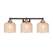 Toltec Paramount 22.75in 3-Light Bath Bar | Modern Matte Black & Brass Steel and Amber Textured Glass | Bathroom Vanity Light | 22.75 x 8.5 x 7.5 in | Model 3423-MBBR-4613