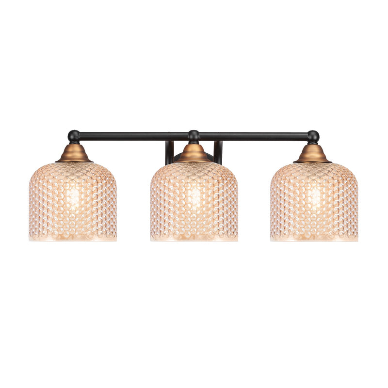 Toltec Paramount 22.75in 3-Light Bath Bar | Modern Matte Black & Brass Steel and Amber Textured Glass | Bathroom Vanity Light | 22.75 x 8.5 x 7.5 in | Model 3423-MBBR-4613