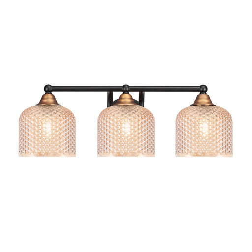 Toltec Paramount 22.75in 3-Light Bath Bar | Modern Matte Black & Brass Steel and Amber Textured Glass | Bathroom Vanity Light | 22.75 x 8.5 x 7.5 in | Model 3423-MBBR-4613