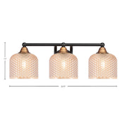 Toltec Paramount 22.75in 3-Light Bath Bar | Modern Matte Black & Brass Steel and Amber Textured Glass | Bathroom Vanity Light | 22.75 x 8.5 x 7.5 in | Model 3423-MBBR-4613