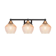 Toltec Paramount 23in 3-Light Bath Bar | Matte Black & Brass Steel and Amber Textured Glass | Bathroom Vanity | 22.75 x 8.5 x 7.5 in | Model 3423-MBBR-4623