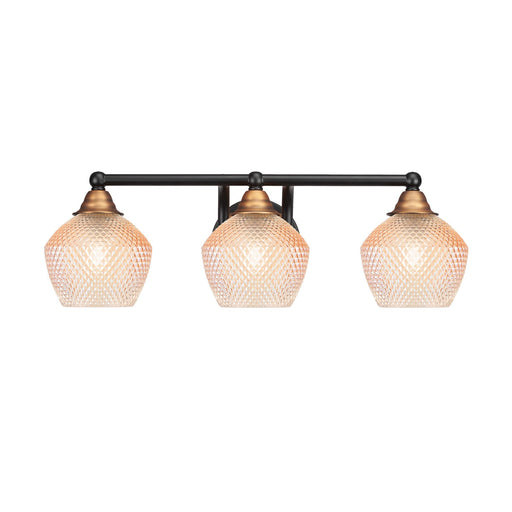 Toltec Paramount 23in 3-Light Bath Bar | Matte Black & Brass Steel and Amber Textured Glass | Bathroom Vanity | 22.75 x 8.5 x 7.5 in | Model 3423-MBBR-4623