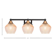 Toltec Paramount 23in 3-Light Bath Bar | Matte Black & Brass Steel and Amber Textured Glass | Bathroom Vanity | 22.75 x 8.5 x 7.5 in | Model 3423-MBBR-4623