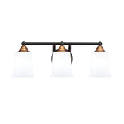 Toltec Paramount 3-Light Bath Bar | Modern Matte Black & Brass with White Opal Glass | Bathroom Vanity & Powder Room | 7.25 x 7.75 in | Model 3423-MBBR-5031