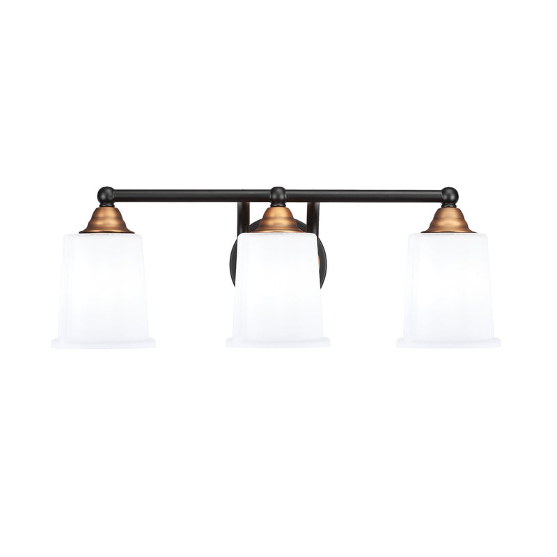 Toltec Paramount 3-Light Bath Bar | Modern Matte Black & Brass with White Opal Glass | Bathroom Vanity & Powder Room | 7.25 x 7.75 in | Model 3423-MBBR-5031