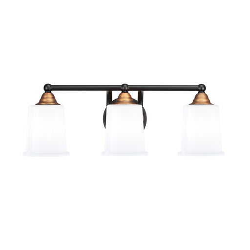 Toltec Paramount 3-Light Bath Bar | Modern Matte Black & Brass with White Opal Glass | Bathroom Vanity & Powder Room | 7.25 x 7.75 in | Model 3423-MBBR-5031