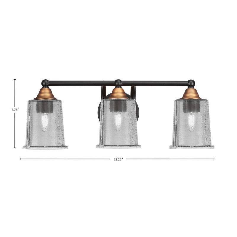 Toltec Paramount 3-Light Bath Bar | Modern Matte Black & Brass with Smoke Bubble Glass | Bathroom Vanity & Powder Room | 7.25 x 7.75 in | Model 3423-MBBR-5032