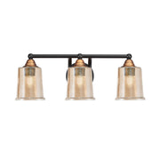 Toltec Paramount 3-Light Bath Bar | Modern Matte Black & Brass with Amber Bubble Glass | Bathroom Vanity & Powder Room | 7.25 x 7.75 in | Model 3423-MBBR-5033
