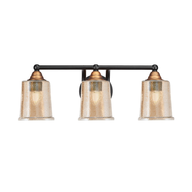 Toltec Paramount 3-Light Bath Bar | Modern Matte Black & Brass with Amber Bubble Glass | Bathroom Vanity & Powder Room | 7.25 x 7.75 in | Model 3423-MBBR-5033