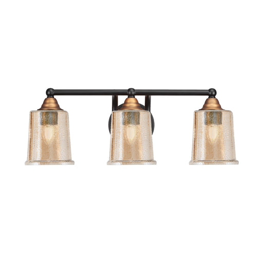 Toltec Paramount 3-Light Bath Bar | Modern Matte Black & Brass with Amber Bubble Glass | Bathroom Vanity & Powder Room | 7.25 x 7.75 in | Model 3423-MBBR-5033