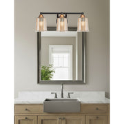 Toltec Paramount 3-Light Bath Bar | Modern Matte Black & Brass with Amber Bubble Glass | Bathroom Vanity & Powder Room | 7.25 x 7.75 in | Model 3423-MBBR-5033
