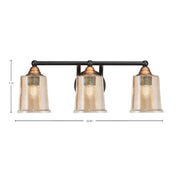 Toltec Paramount 3-Light Bath Bar | Modern Matte Black & Brass with Amber Bubble Glass | Bathroom Vanity & Powder Room | 7.25 x 7.75 in | Model 3423-MBBR-5033