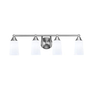 Toltec Paramount 4-Light Bath Bar | Brushed Nickel and White Opal Glass | Bathroom Vanity & Powder Room | 7.25 x 8.75 in | Model 3424-BN-261
