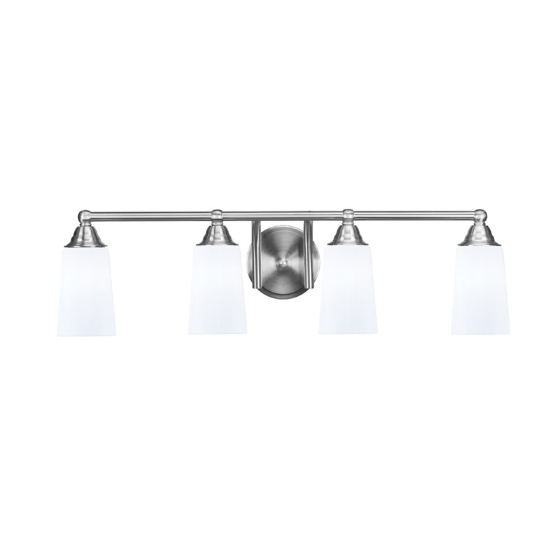 Toltec Paramount 4-Light Bath Bar | Brushed Nickel and White Opal Glass | Bathroom Vanity & Powder Room | 7.25 x 8.75 in | Model 3424-BN-261