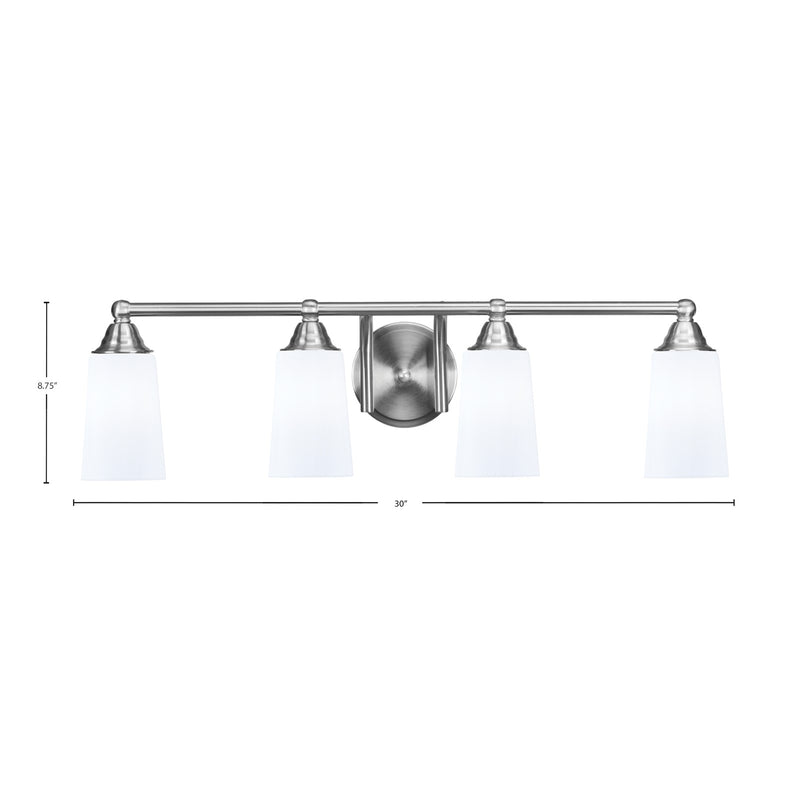 Toltec Paramount 4-Light Bath Bar | Brushed Nickel and White Opal Glass | Bathroom Vanity & Powder Room | 7.25 x 8.75 in | Model 3424-BN-261