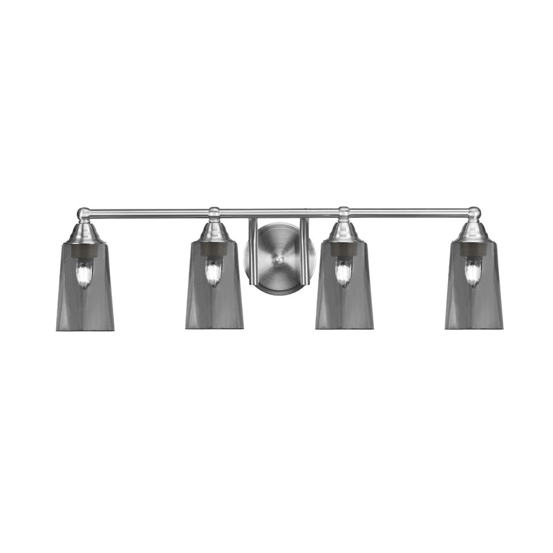 Toltec Paramount 4-Light Bath Bar | Brushed Nickel and Smoke Bubble Glass | Bathroom Vanity & Powder Room | 7.25 x 8.75 in | Model 3424-BN-262