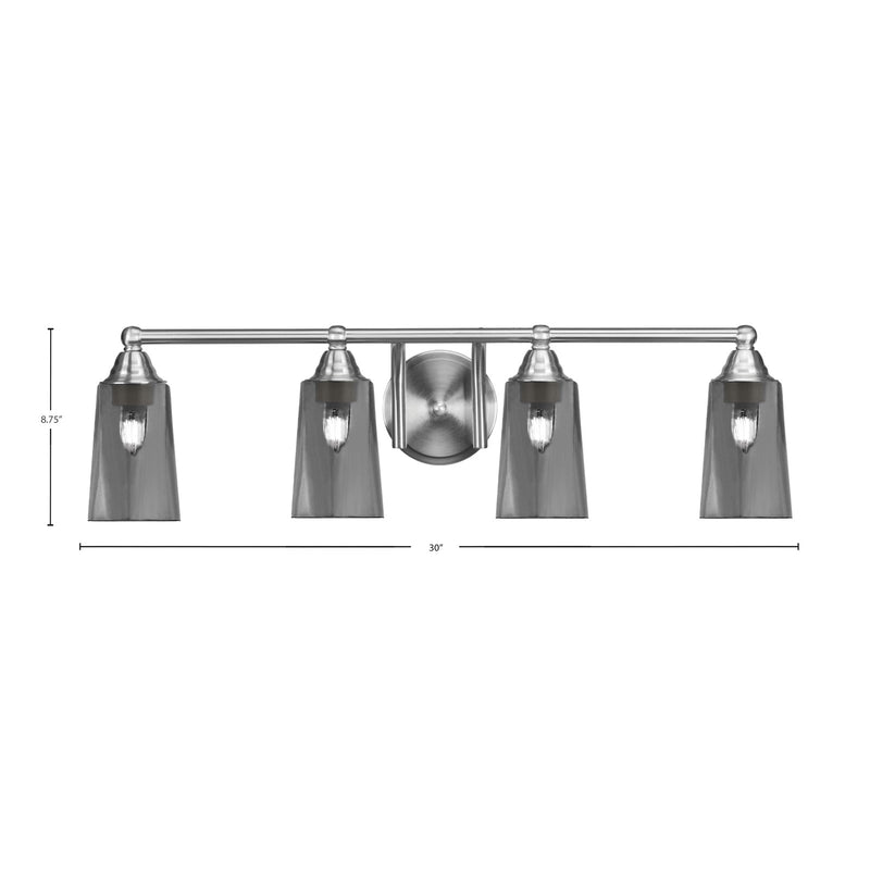 Toltec Paramount 4-Light Bath Bar | Brushed Nickel and Smoke Bubble Glass | Bathroom Vanity & Powder Room | 7.25 x 8.75 in | Model 3424-BN-262