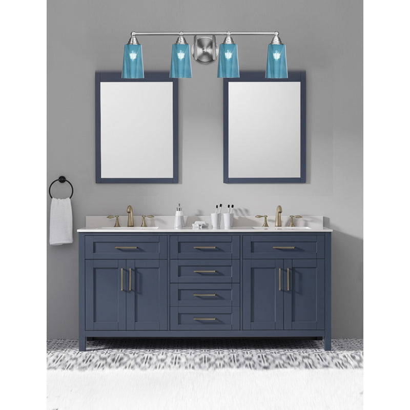 Toltec Paramount 4-Light Bath Bar | Brushed Nickel and Blue Gradient Glass | Bathroom Vanity & Powder Room | 7.25 x 8.75 in | Model 3424-BN-265