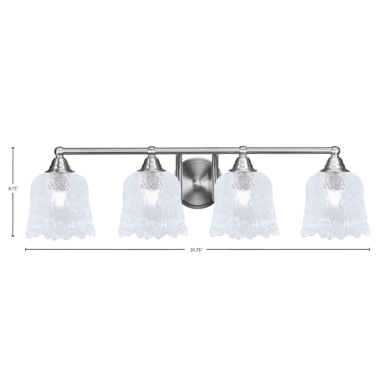 Toltec Paramount 4-Light Bath Bar | Modern Brushed Nickel and Clear Lava Glass | Bathroom Vanity & Powder Room | 8 x 8.75 in | Model 3424-BN-4230