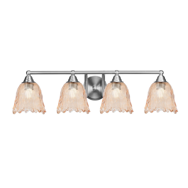 Toltec Paramount 4-Light Bath Bar | Brushed Nickel Steel and Amber Lava Glass | Bathroom Vanity & Powder Room | 8 x 8.75 in | Model 3424-BN-4233