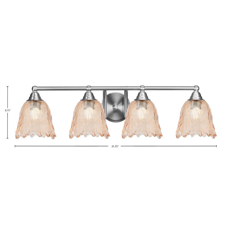 Toltec Paramount 4-Light Bath Bar | Brushed Nickel Steel and Amber Lava Glass | Bathroom Vanity & Powder Room | 8 x 8.75 in | Model 3424-BN-4233